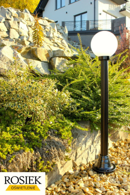 Lampy ogrodowe - Lampa ogrodowa stojąca, wysokość 98cm, kula biała 20cm