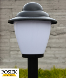 Lampy ogrodowe - Lampa ogrodowa stojąca, wysokość 238cm, klosz amfora mleczna z daszkiem 25cm