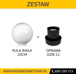 Kule ogrodowe - Kula biała 20cm + oprawa OZN-11