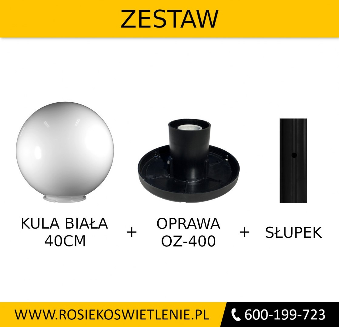 KULE OGRODOWE KULA OGRODOWA BIAŁA ŚREDNICA 40CM + OPRAWA OZ-400 ZESTAW KULE OGRODOWE KULA OGRODOWA BIAŁA ŚREDNICA 40CM + OPRAWA OZ-400 ZESTAW