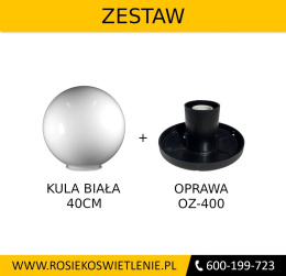 Kula ogrodowa 40cm biała + oprawa oświetleniowa OZ-400