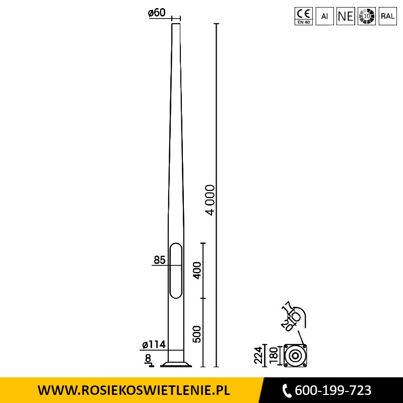 Lampa parkowa aluminiowa klosz ELBA - całkowita wysokość 4,5m Lampa parkowa aluminiowa klosz ELBA - całkowita wysokość 4,5m