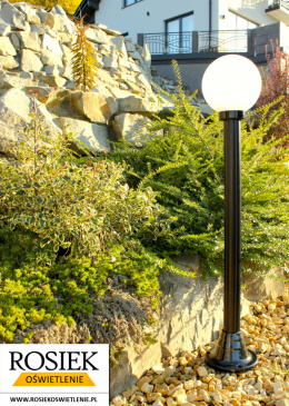 Lampy ogrodowe - Lampa ogrodowa stojąca, wysokość 98cm, kula biała 20cm