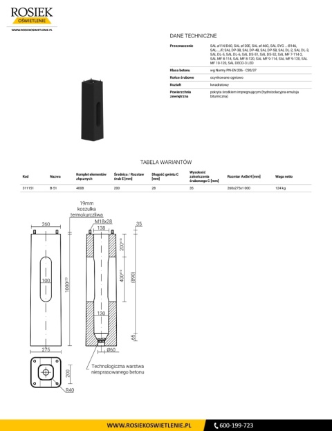Fundament betonowy B-51 ROSA 311151 – 200×200 mm M18x28 Fundament betonowy B-51 ROSA 311151 – 200×200 mm M18x28