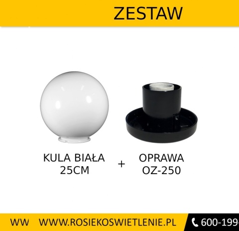 *OSTATNIE 5 SZTUK* | Kula ogrodowa 25cm biała + oprawa oświetleniowa OZ-250