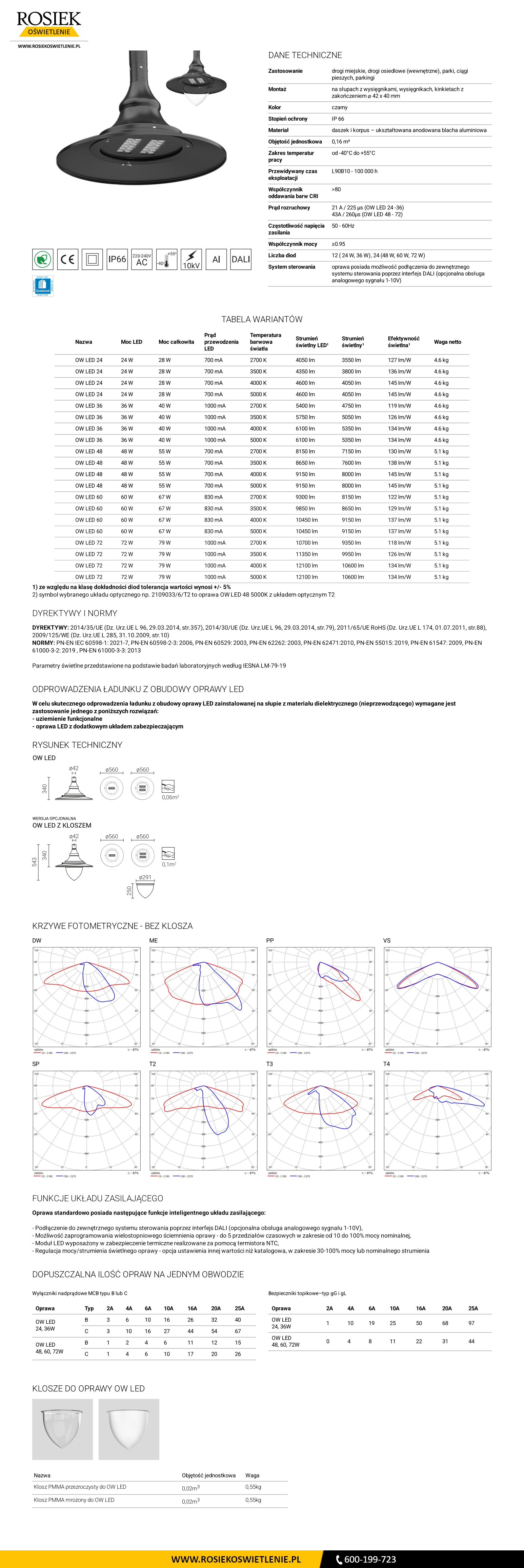 Oprawa parkowa OW LED rosa 72, 3500K