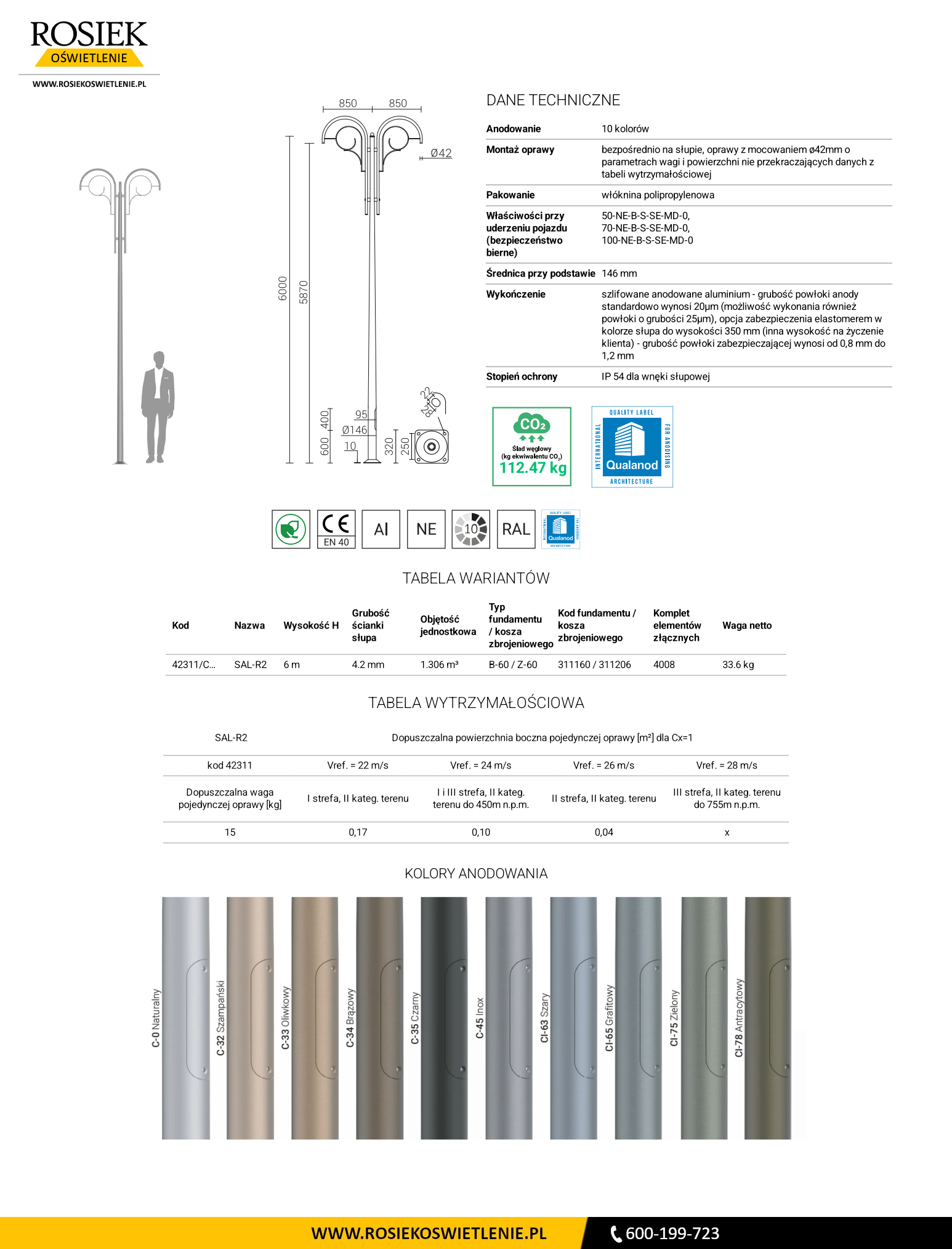 Słup oświetleniowy 6m SAL-R2 rosa